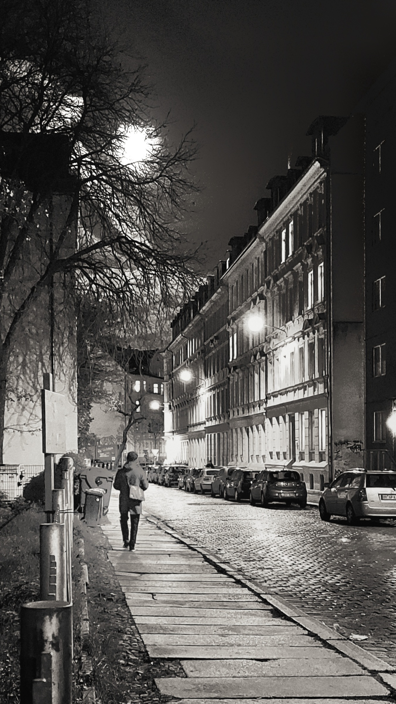 Leipziger Straßenszene im Vollmondlicht